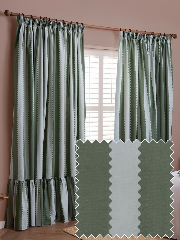 Wylder BaygreenMist Birdie Stripe Ruffle Pencil Pleat Curtains - Image 2 of 5 Wylder BaygreenMist Birdie Stripe Ruffle Pencil Pleat Curtains - Image 2 of 5