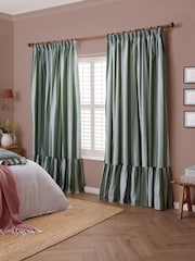 Wylder BaygreenMist Birdie Stripe Ruffle Pencil Pleat Curtains - Image 3 of 5