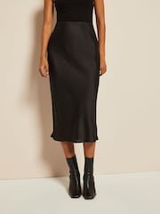 Curves Like These Black Satin Bias Midi Skirt - Image 1 of 4