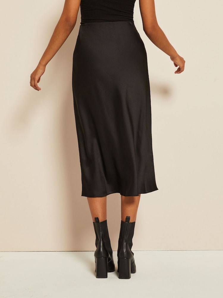 Curves Like These Black Satin Bias Midi Skirt - Image 2 of 4