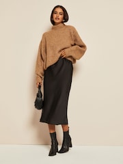 Curves Like These Black Satin Bias Midi Skirt - Image 3 of 4