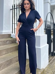Girl In Mind Blue Wrap Over Slim Fit Jumpsuit - Image 2 of 4