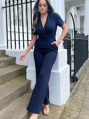 Girl In Mind Blue Wrap Over Slim Fit Jumpsuit - Image 3 of 4