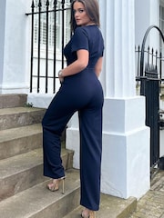 Girl In Mind Blue Wrap Over Slim Fit Jumpsuit - Image 4 of 4