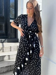 Girl In Mind Black Polka Dot Petite Farren Wrap Maxi Dress - Image 3 of 4