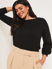 Lipsy Black Curve Scallop Long Sleeve Knitted Jumper - Image 1 of 4