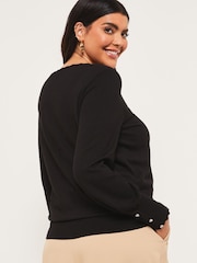 Lipsy Black Curve Scallop Long Sleeve Knitted Jumper - Image 2 of 4