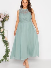 Yours Curve Sage London Occasion Lace Maxi Dress - Image 1 of 4