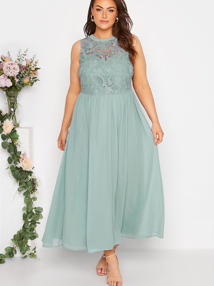 Yours Curve Sage London Occasion Lace Maxi Dress - Image 1 of 4