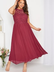 Yours Curve Red Lace Sweetheart Maxi Dress - Image 1 of 4