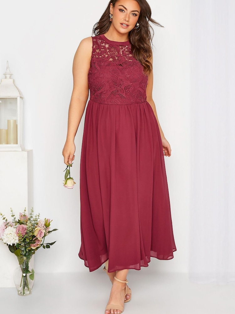 Yours Curve Red Lace Sweetheart Maxi Dress - Image 2 of 4