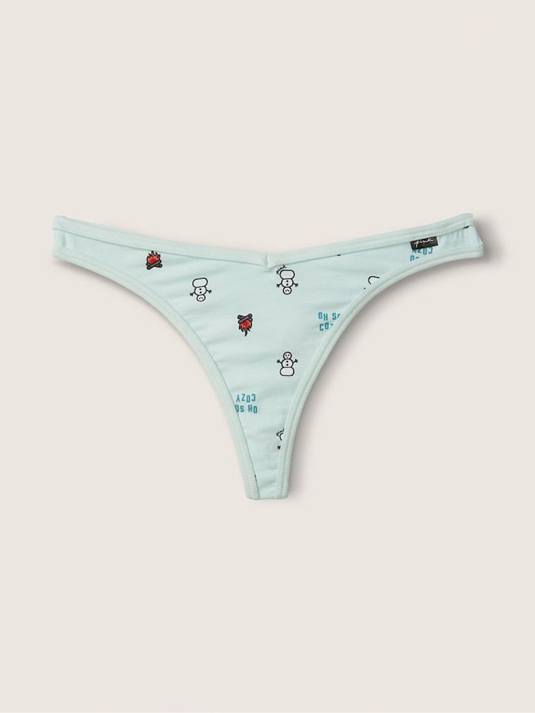 Victoria's Secret PINK Glass Blue Christmas Print Cotton Thong Knicker - Image 1 of 1