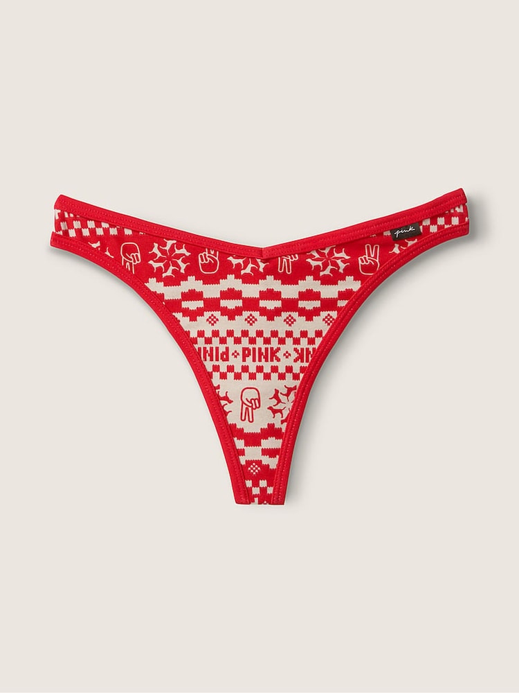 Victoria's Secret PINK Red and White Thong Cotton Knickers - Image 1 of 1