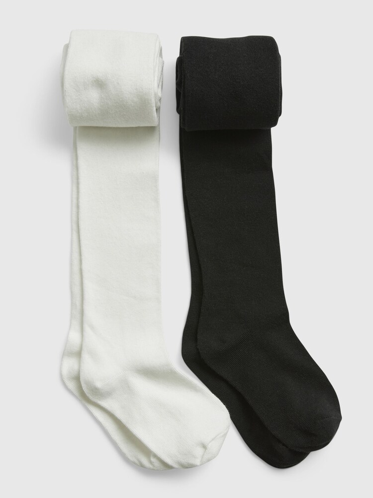 Gap White Kids Solid Cotton Tights (2-Pack) - Image 1 of 1
