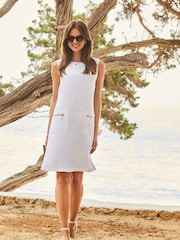 Sosandar White Pocket Detail Linen Shift Dress - Image 1 of 4