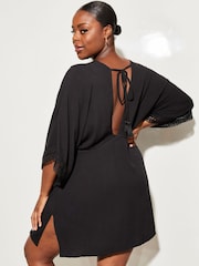 Lipsy Black Curve Crochet Lace Kaftan Cover Up - Image 2 of 4