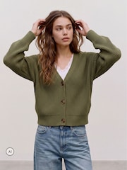 Khakigrün - Vero Moda Strickjacke mit Knopfleiste - Bild 1 von 5