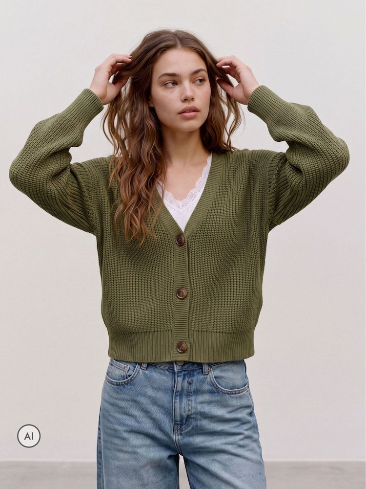 Khakigrün - Vero Moda Strickjacke mit Knopfleiste - Bild 1 von 5 Khakigrün - Vero Moda Strickjacke mit Knopfleiste - Bild 1 von 5
