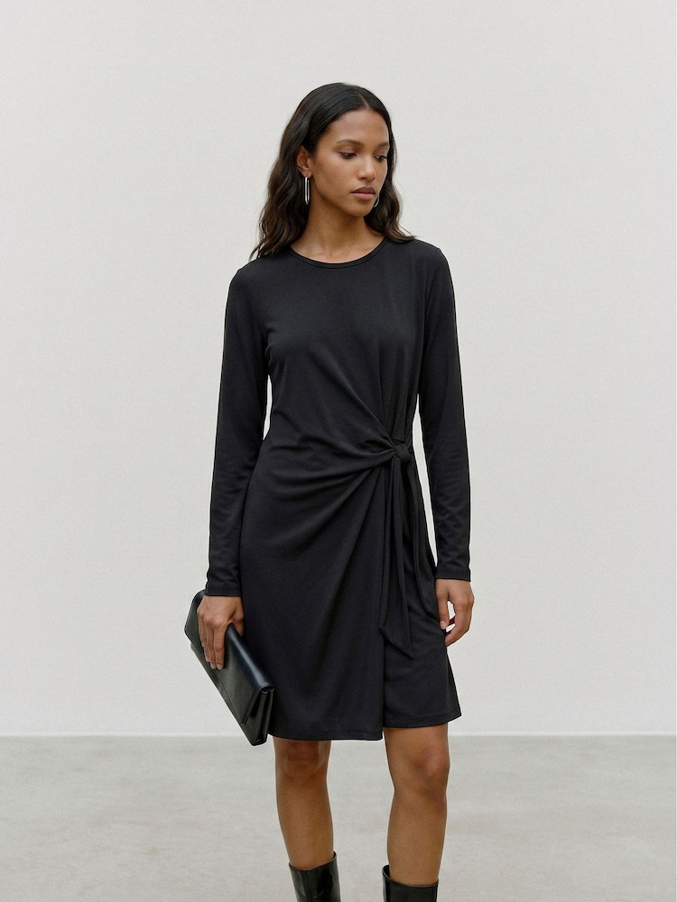 VERO MODA Black Long Sleeve Tie Waist Dress - Image 1 of 5