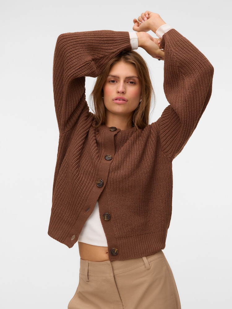 Marrón - VERO MODA Button Down Round Neck Cardigan - Imagen 2 de 5