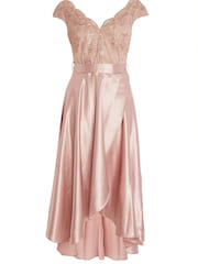 Quiz Pink Lace Bardot Dip Hem Dress - Image 5 of 6