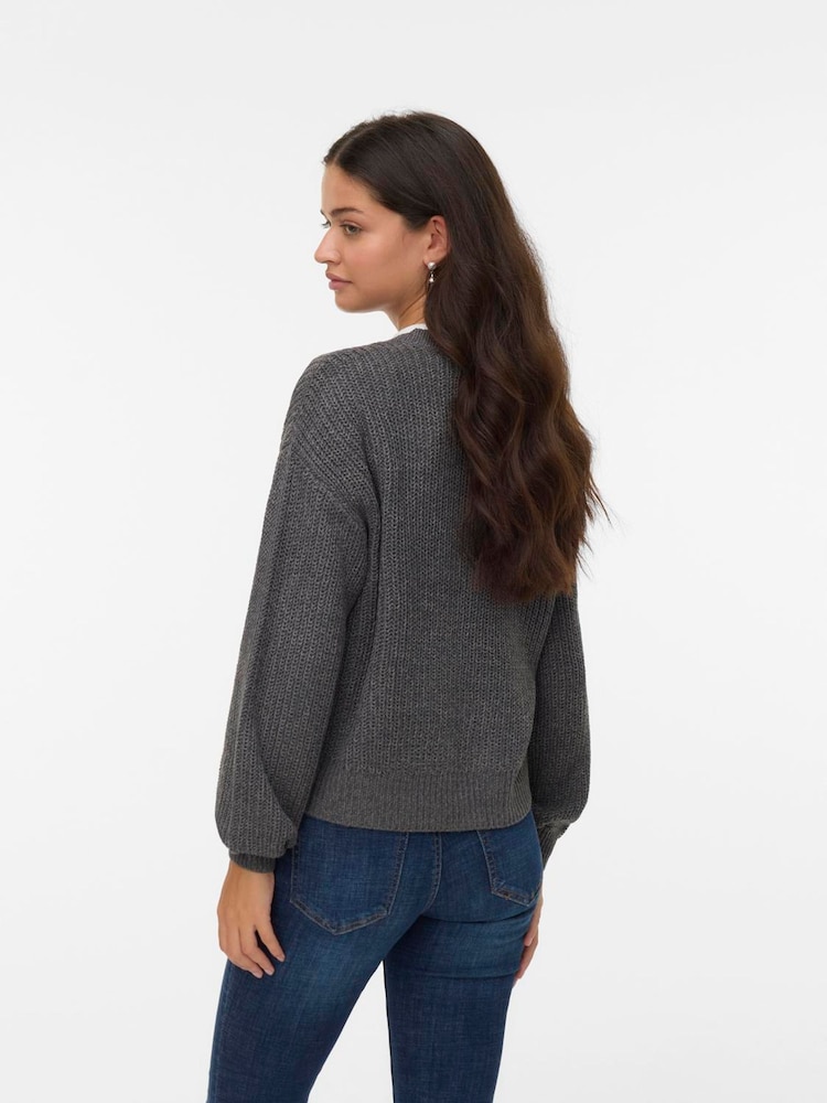 VERO MODA Grey Button Down Round Neck Cardigan - Image 2 of 5