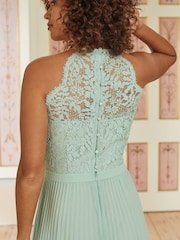 Love & Roses Green Sage Pleated Lace Insert Bridesmaid Maxi Dress - Image 2 of 4