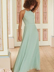 Love & Roses Green Sage Pleated Lace Insert Bridesmaid Maxi Dress - Image 3 of 4
