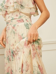 Love & Roses Ivory Floral Cami Frill Pleated Maxi Dress - Image 4 of 4