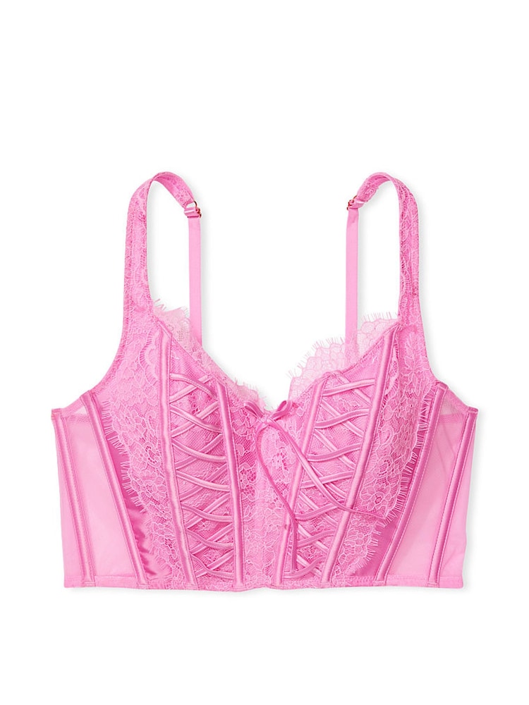 Victoria's Secret Lilac Chiffon Purple Lace Unlined Corset Bra Top - Image 3 of 3