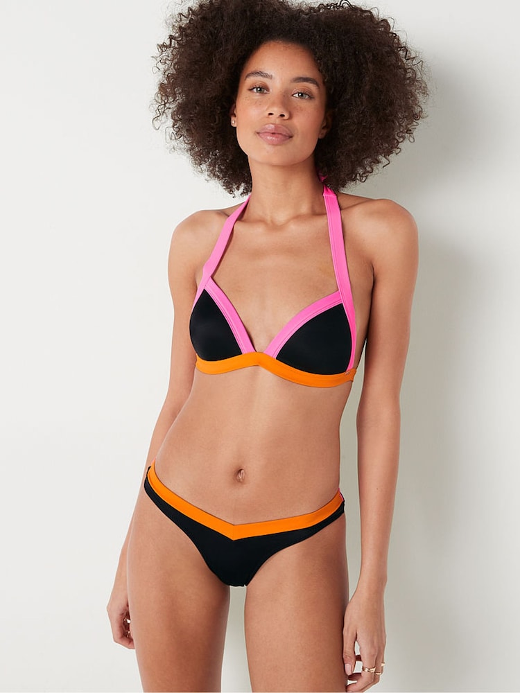 Victoria's Secret PINK Radient Rose Black Push Up Triangle Halterneck Bikini Top - Image 1 of 4 Victoria's Secret PINK Radient Rose Black Push Up Triangle Halterneck Bikini Top - Image 1 of 4
