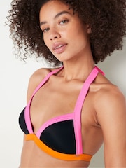 Victoria's Secret PINK Radient Rose Black Push Up Triangle Halterneck Bikini Top - Image 3 of 4