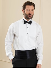 The Savile Row Company Classic Fit Marcella Bib Cotton Wing Collar Double Cuff Tuxedo White Shirt - Image 2 of 5