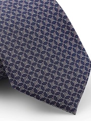 Dark Blue - The Savile Row Company Red Chain Link Pure Silk Tie - Larawan 2 ng 2