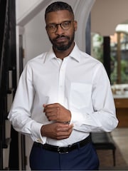 The Savile Row Company Cotton Poplin Classic Fit Double Cuff Formal White Shirt - Image 1 of 5