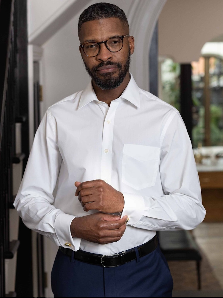 The Savile Row Company Cotton Poplin Classic Fit Double Cuff Formal White Shirt - Image 1 of 5