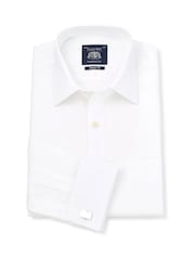 The Savile Row Company Cotton Poplin Classic Fit Double Cuff Formal White Shirt - Image 3 of 5