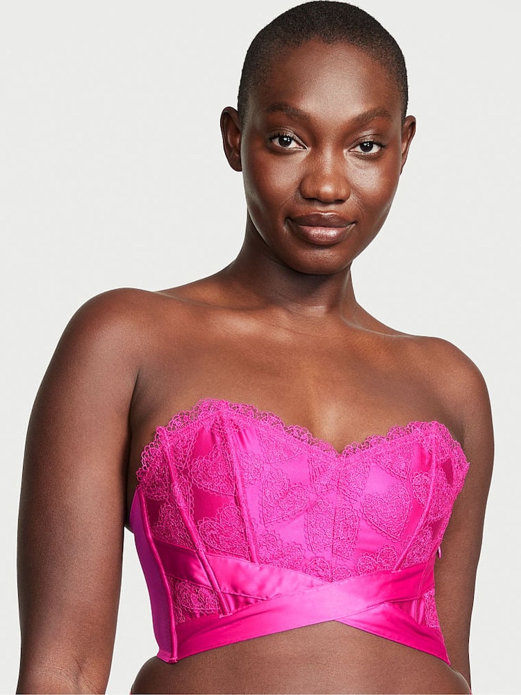 Victoria's Secret Fuschia Frenzy Pink Embroidered Strapless Corset Bra Top - Image 1 of 1 Victoria's Secret Fuschia Frenzy Pink Embroidered Strapless Corset Bra Top - Image 1 of 1