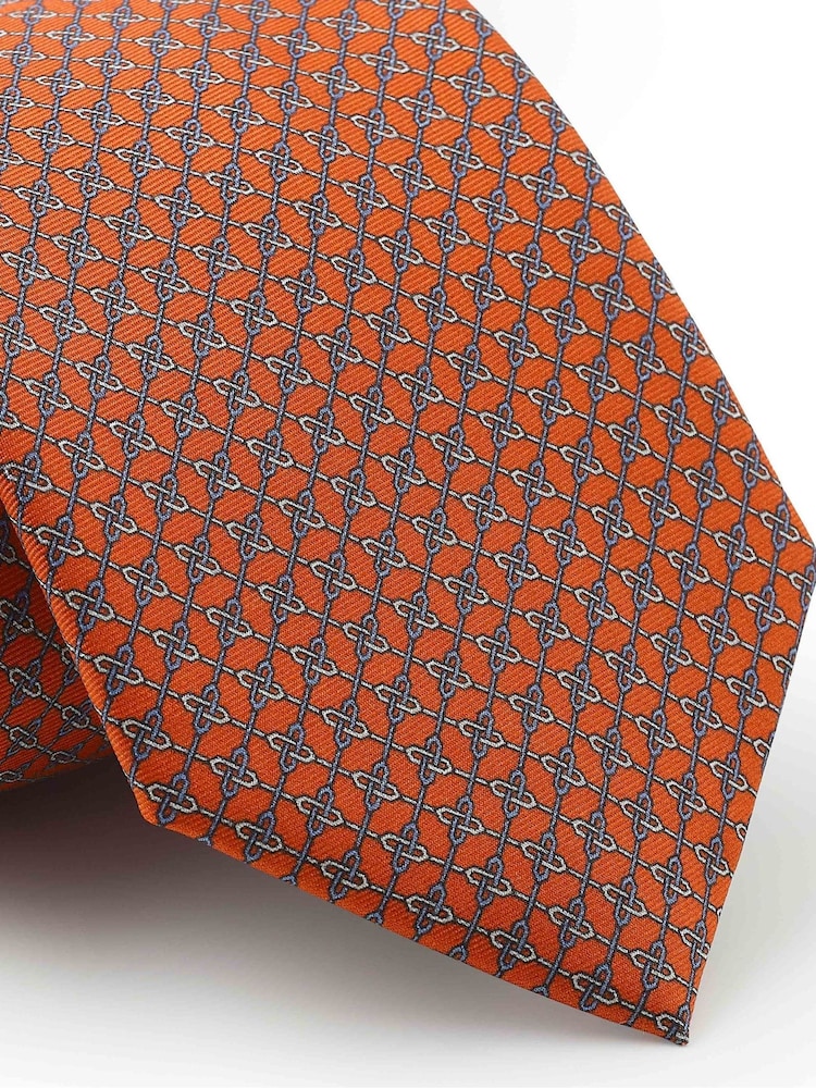 Kahel - The Savile Row Company Red Chain Link Pure Silk Tie - Larawan 2 ng 2