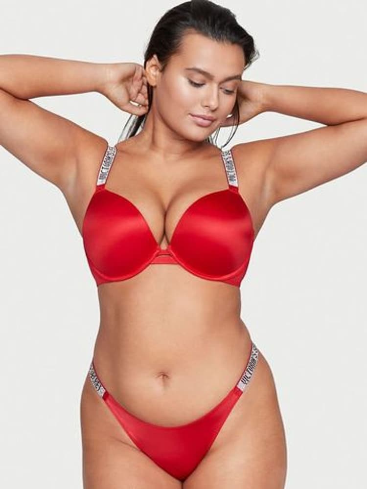 Victoria's Secret Lipstick Red Shine Strap Push Up Bra - Image 1 of 2