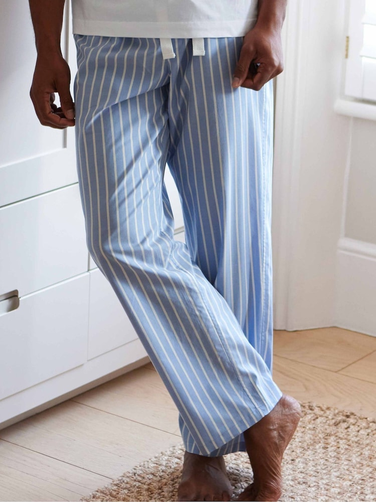 The Savile Row Company Blue Wide Stripe Cotton Pyjama Bottoms - Larawan 2 ng 4