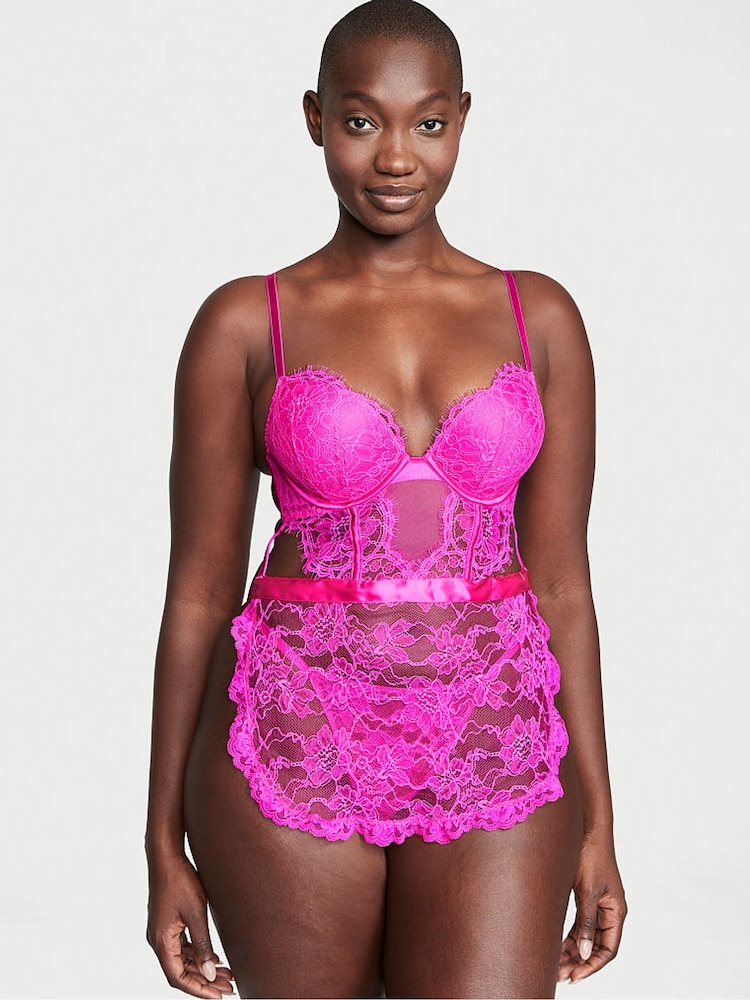 Victoria's Secret Fuschia Frenzy Pink Bombshell Add 2 Cups Lace Apron - Image 1 of 2