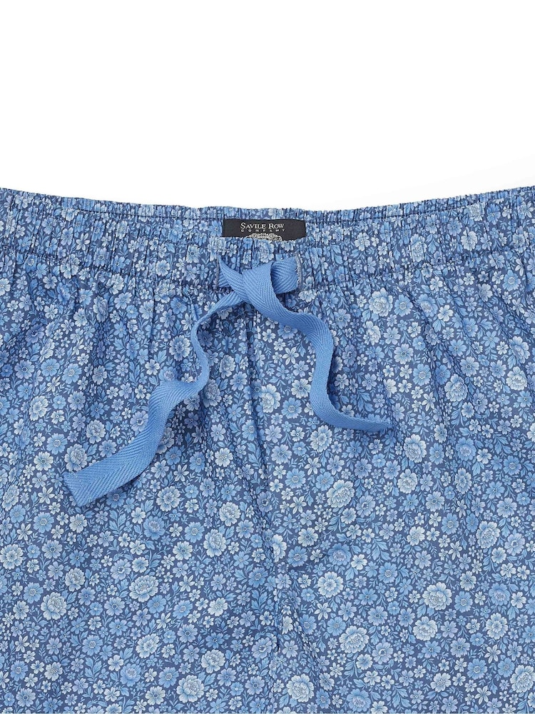 The Savile Row Company Blue Floral Cotton Pyjama Shorts - 4şəkildən 4 şəkil