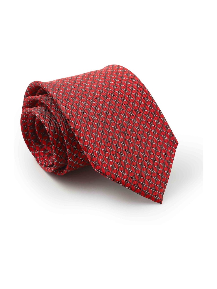 Pula - The Savile Row Company Red Chain Link Pure Silk Tie - Larawan 1 ng 2 Pula - The Savile Row Company Red Chain Link Pure Silk Tie - Larawan 1 ng 2