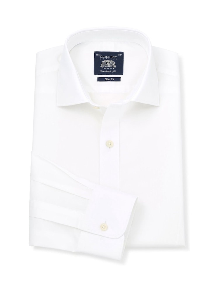 The Savile Row Company Cotton Poplin Slim Fit Single Cuff Formal White Shirt - Bild 1 av 3