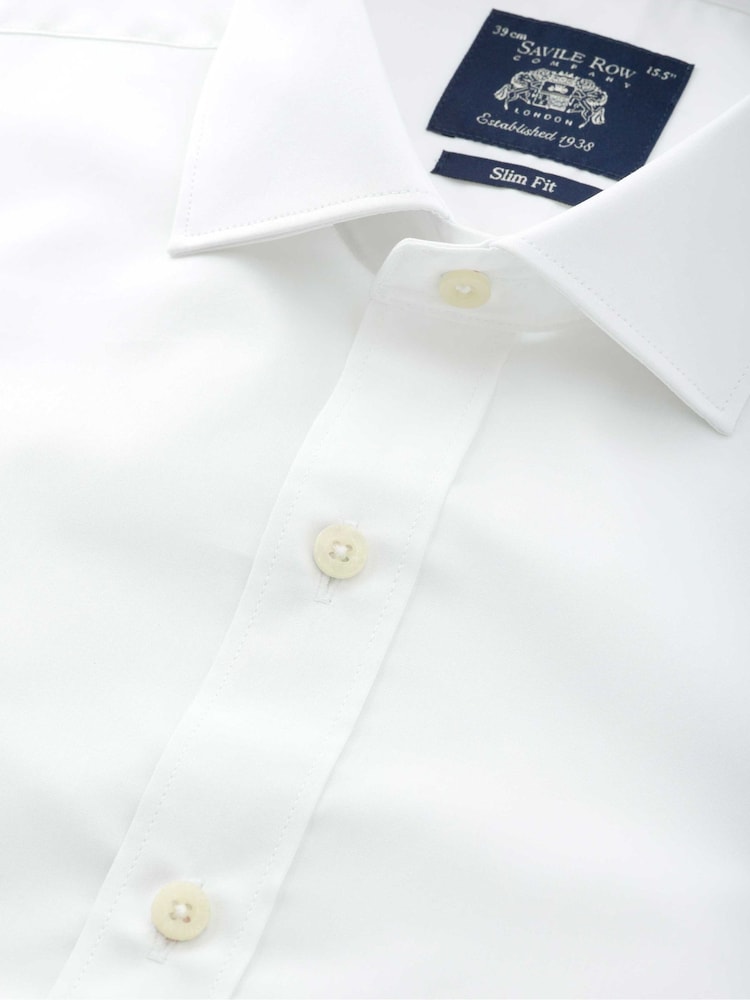 The Savile Row Company Cotton Poplin Slim Fit Single Cuff Formal White Shirt - Bild 2 av 3