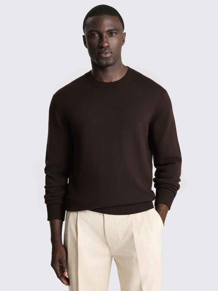 Brūna krāsa - MOSS Merino Wool Crew Neck Jumper - Attēls 1 no 4