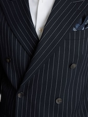MOSS Blue Relaxed Fit Stripe Suit Jacket - Image 4 of 5