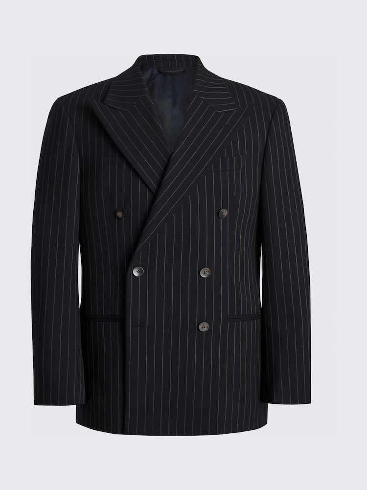 MOSS Blue Relaxed Fit Stripe Suit Jacket - Image 5 of 5 MOSS Blue Relaxed Fit Stripe Suit Jacket - Image 5 of 5
