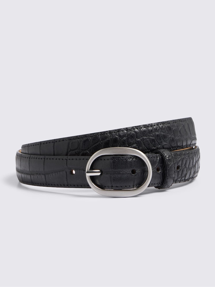MOSS Black Italian Leather Croc Belt - Image 1 of 2
